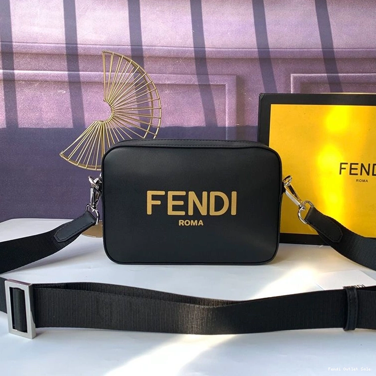 Cheap In Calf Leather Logo Case Fendi Compact Camera Black ROMA 0707